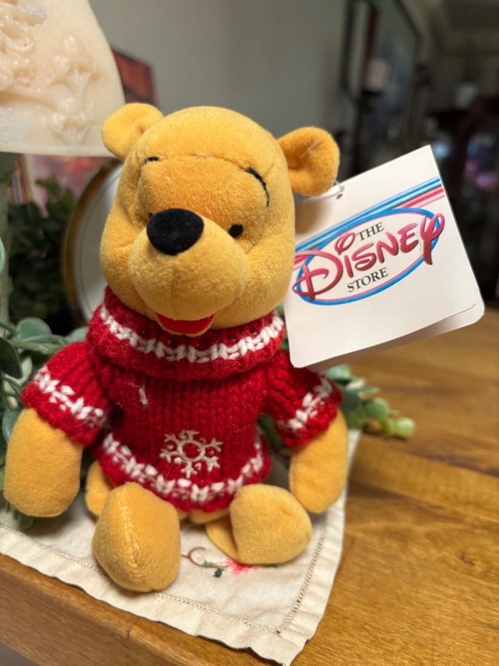 Disney Yellow Winnie the Pooh Plush in Red Snowflake Sweater